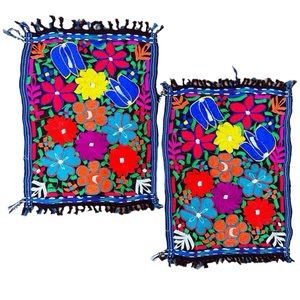 Embroidered Black Placemats 2 Pc Set